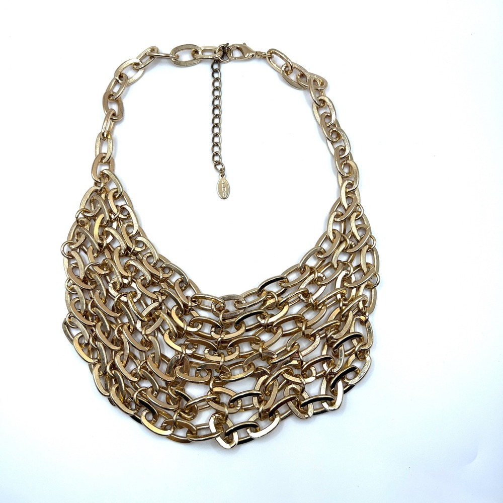 Aldo Gold Tone Multi Strand Chunky Link Statement Bib Necklace Layered Chain - Picture 5 of 7